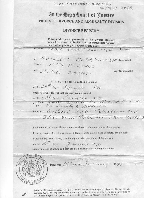 Family of Cuthbert Victor (Dick) TILLOTSON and Elsie Vera SPRATT